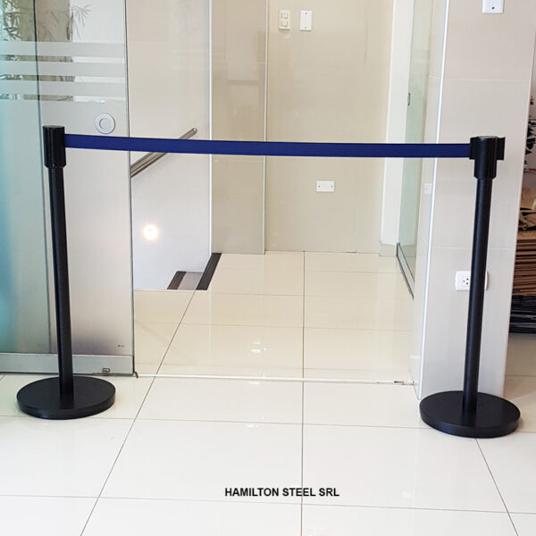 Poste Ordenador De Fila Negro Retractil Acero Inoxidable
